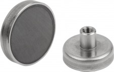 Nerezové páky – Magnety s vnútorným závitom (ploché magnety) z tvrdého feritu s púzdrom z nerezovej ocele